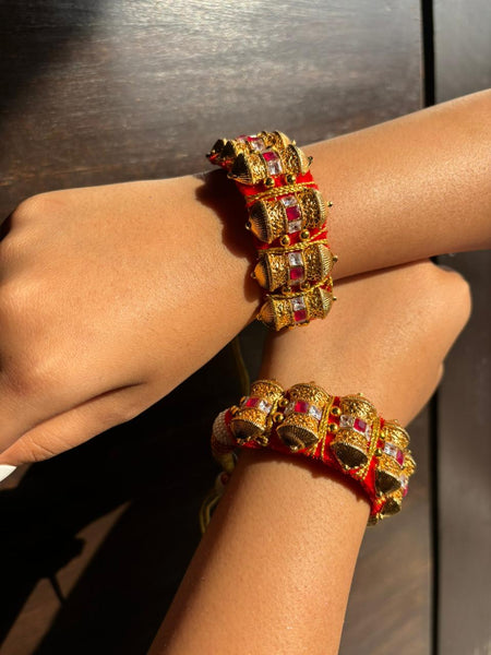 Rajputi Red Kundan Heritage Kada