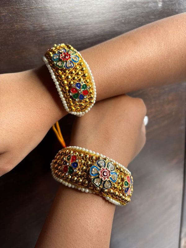 Rajputi Floral Meenakari Pearl Kada