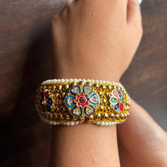 Rajputi Floral Meenakari Pearl Kada