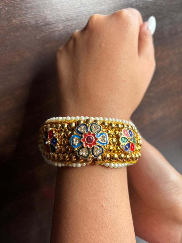 Rajputi Floral Meenakari Pearl Kada