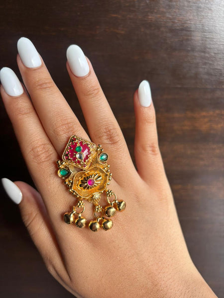 Rajputi Kundan Ghungroo Statement Ring