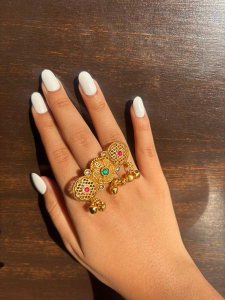 Rajputi Floral Kundan Ghungroo Ring