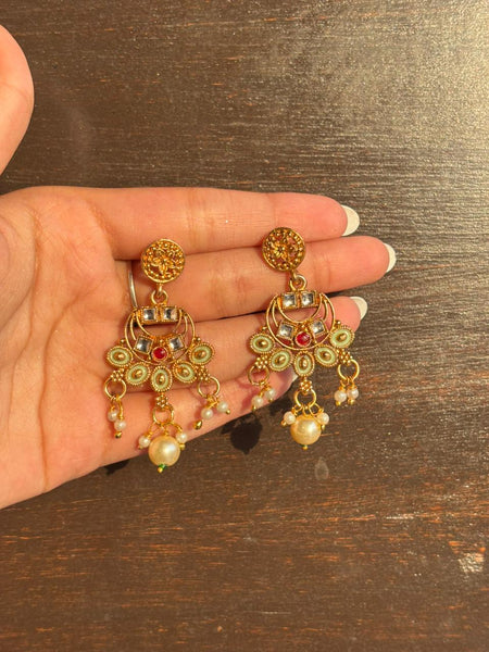 Rajputi Floral Pearl Drop Necklace & Earrings Set