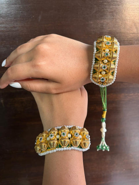Rajputi Gold Pearl Kada Bangles (Pair)