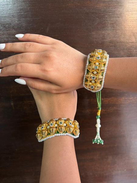 Rajputi Gold Pearl Kada Bangles (Pair)