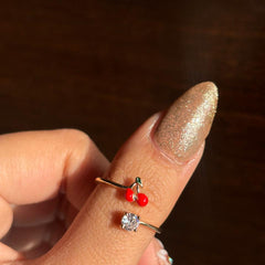 Red Cherry Crystal Adjustable Ring