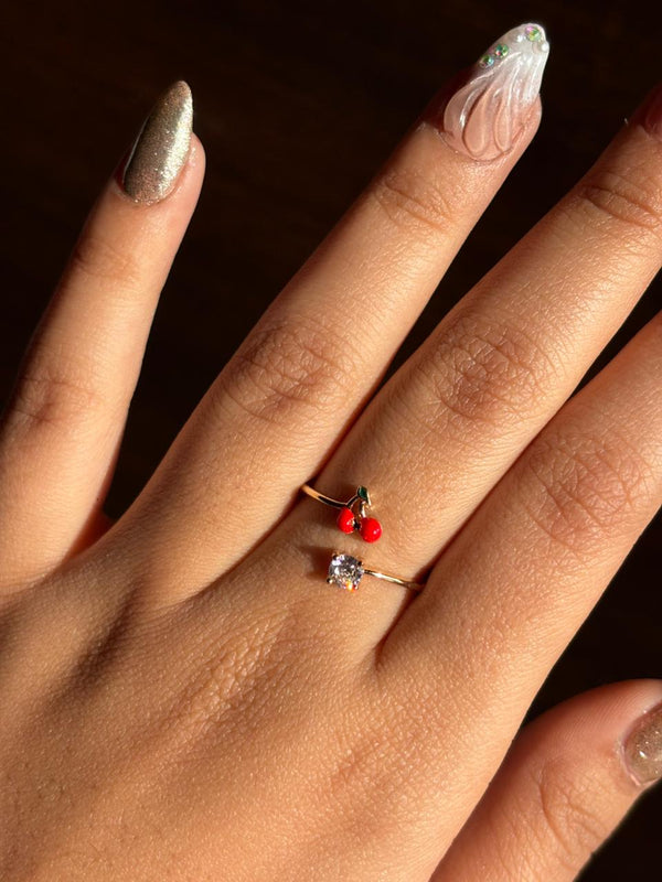 Red Cherry Crystal Adjustable Ring